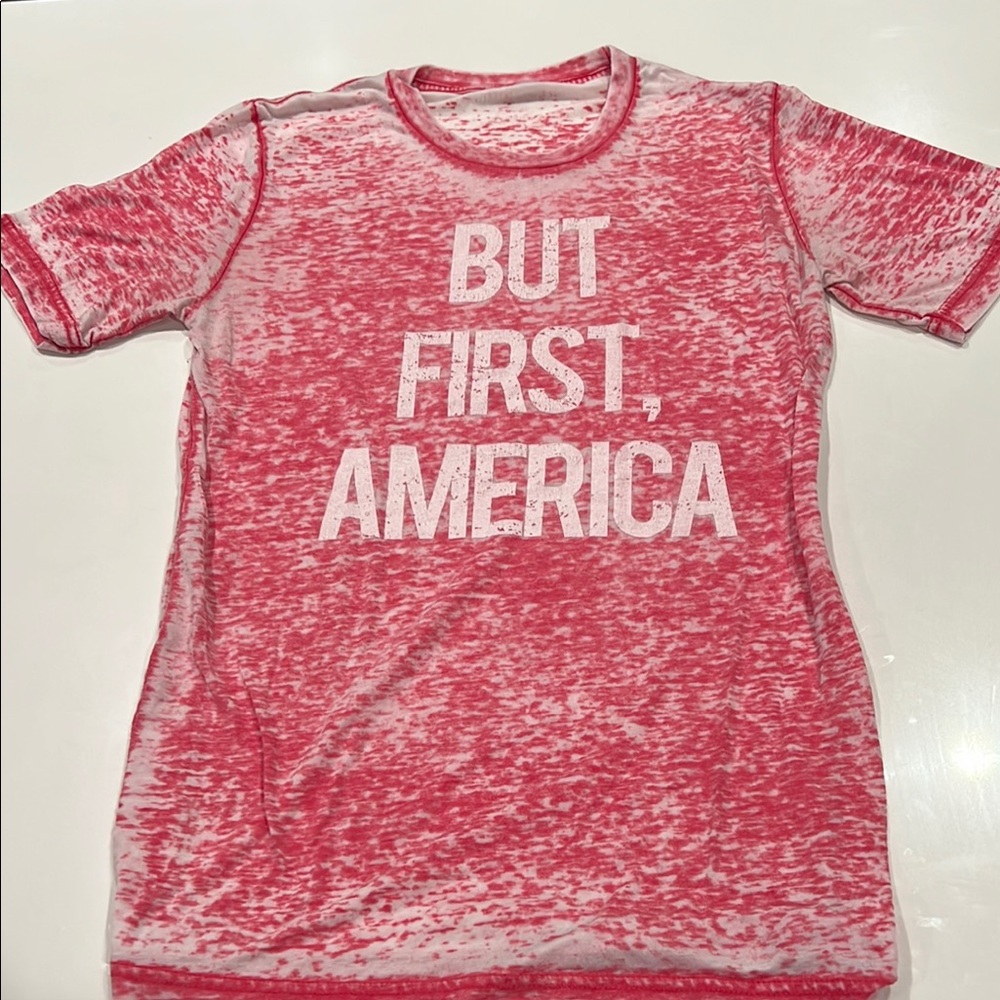 Red and White Short Sleeve Tee with Vintage Look